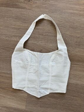 Cream Halter Corset-Style Crop Top